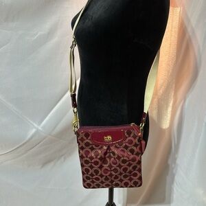 Coach Crimson Signature Madison Dotted Classic Canvas Crossbody Bag EUC
